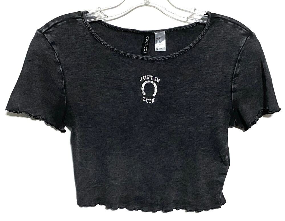H&M Just In Luck Horseshoe Crop Baby Tee Shirt Womens XS Country Cowgirl Rodeo